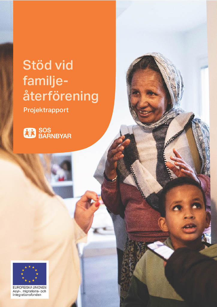 Omslag till projektrapport för SOS Barnbyars projekt "Stöd vid familjeåterförening"