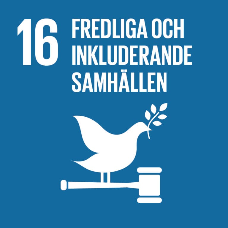 Globalt mål 16, fredliga och inkluderande samhällen.