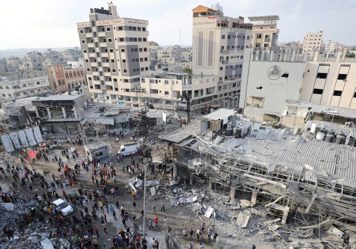 Förstörda byggnader i Gaza.